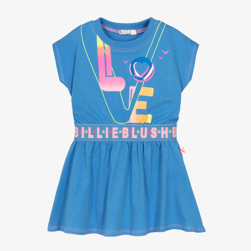 Billieblush - Girls Blue Love Print Cotton Dress | Childrensalon