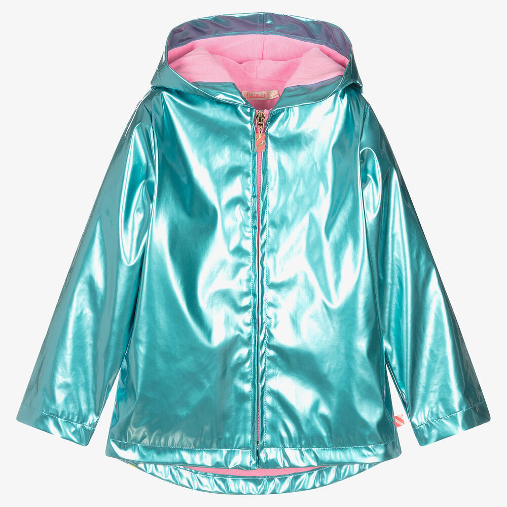 Billieblush - Imperméable à capuche bleu métallisé fille | Childrensalon