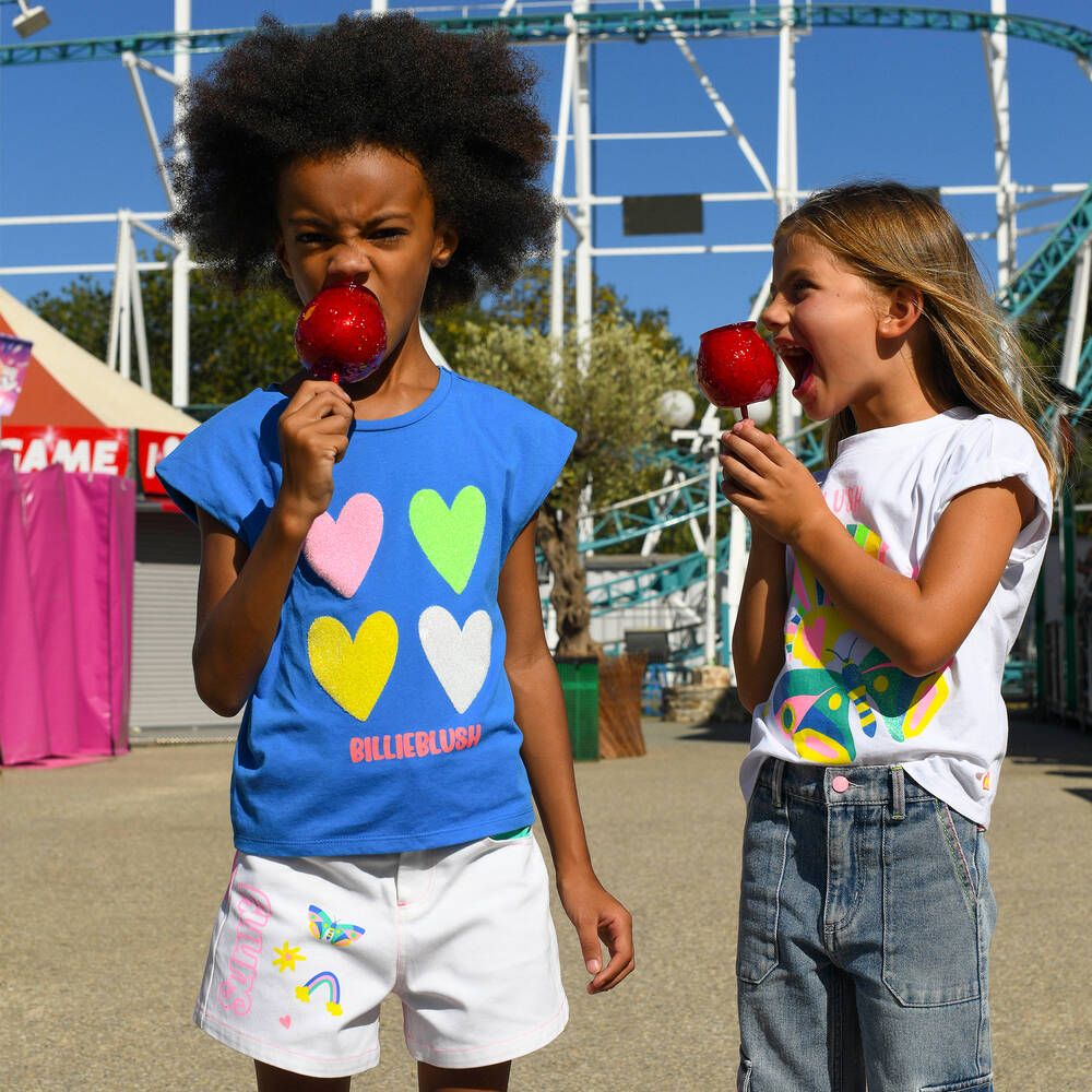 Billieblush-Girls Blue Organic Cotton Hearts T-Shirt | Childrensalon Outlet
