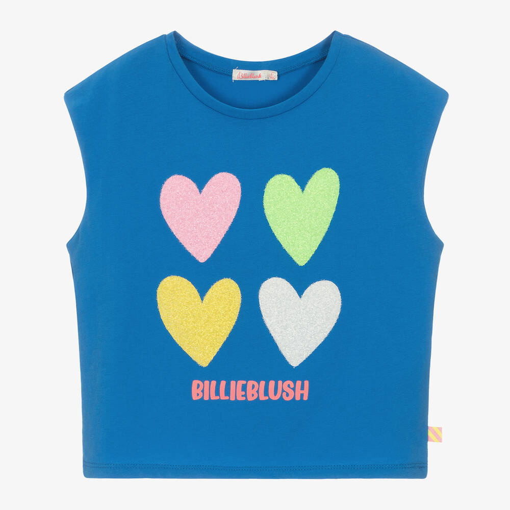 Billieblush-Girls Blue Organic Cotton Hearts T-Shirt | Childrensalon Outlet