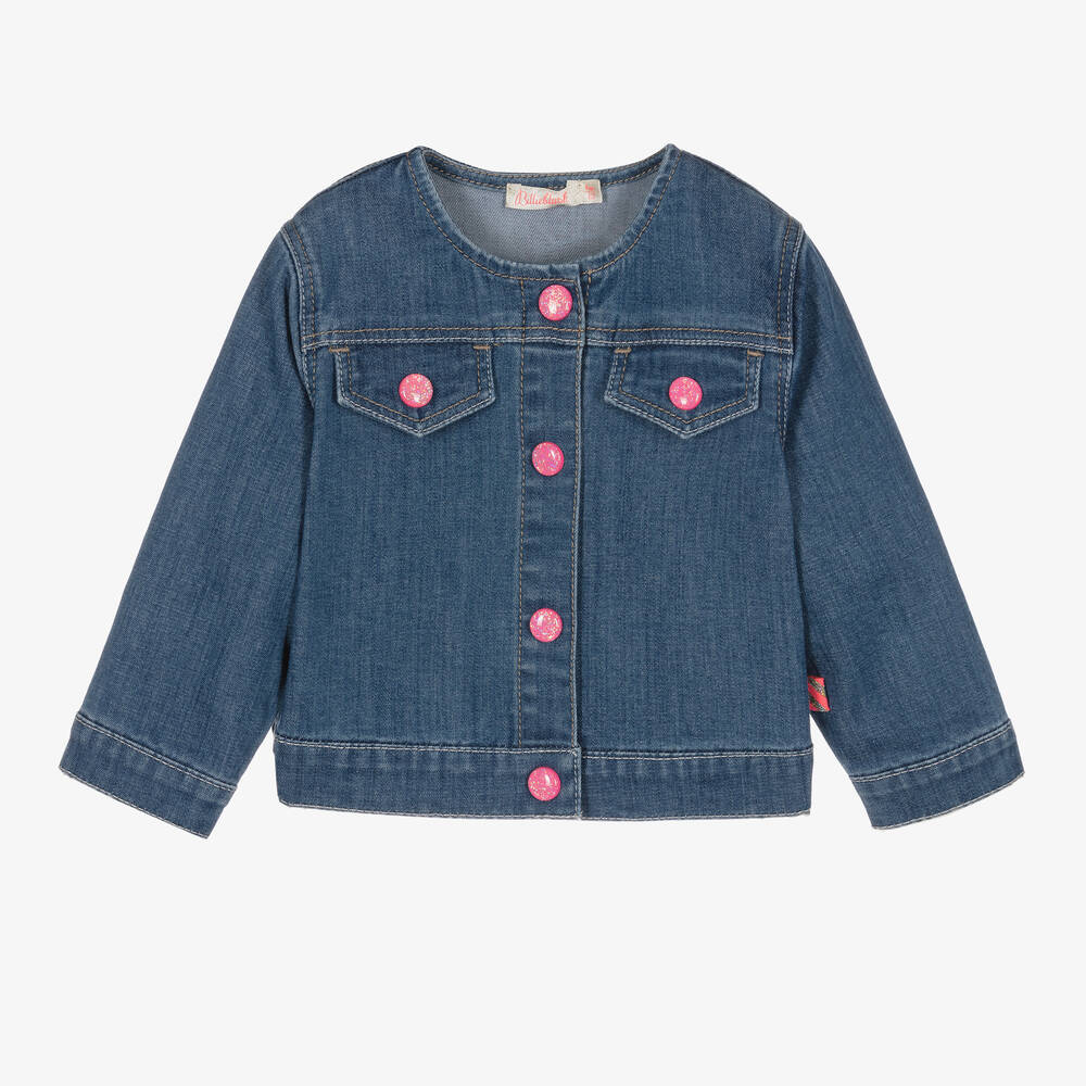 Billieblush - Girls Blue Palm Tree Print Denim Jacket | Childrensalon