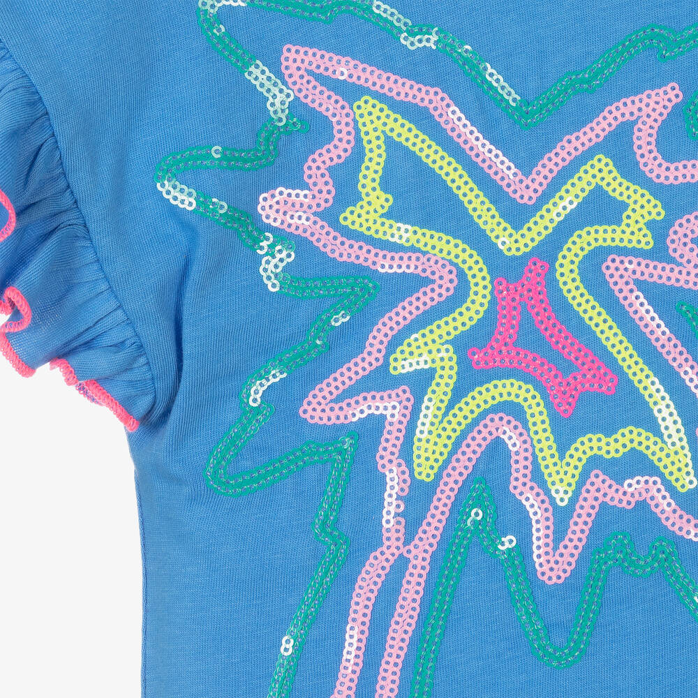 Billieblush-Синее платье с пальмами из пайеток | Childrensalon Outlet