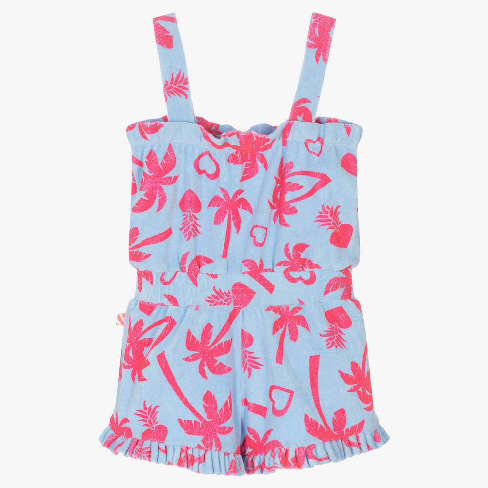 Billieblush-Girls Blue Palm Tree Towelling Playsuit | Childrensalon Outlet