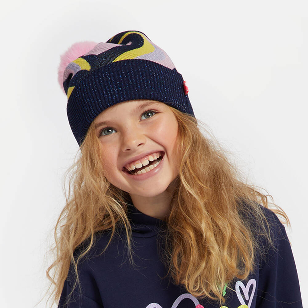 Billieblush-Girls Blue & Pink Glitter Pom-Pom Hat | Childrensalon Outlet