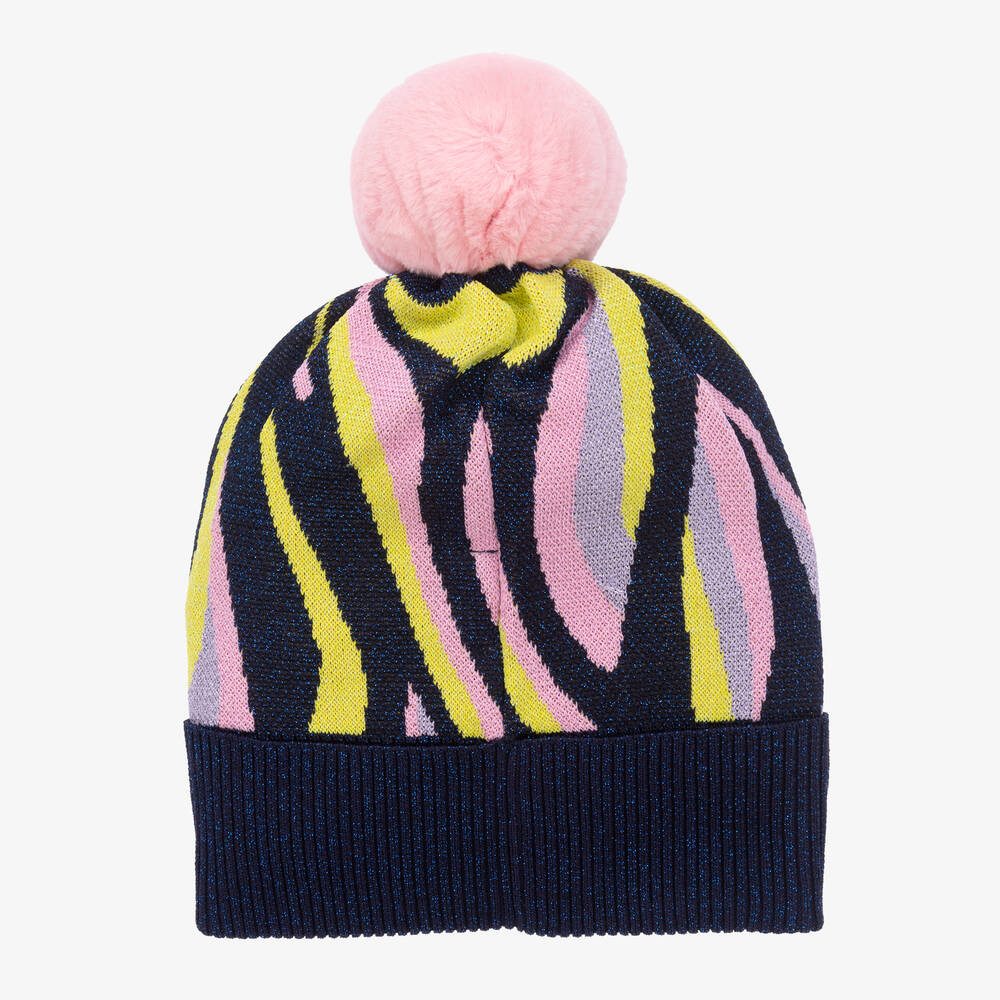 Billieblush-Girls Blue & Pink Glitter Pom-Pom Hat | Childrensalon Outlet