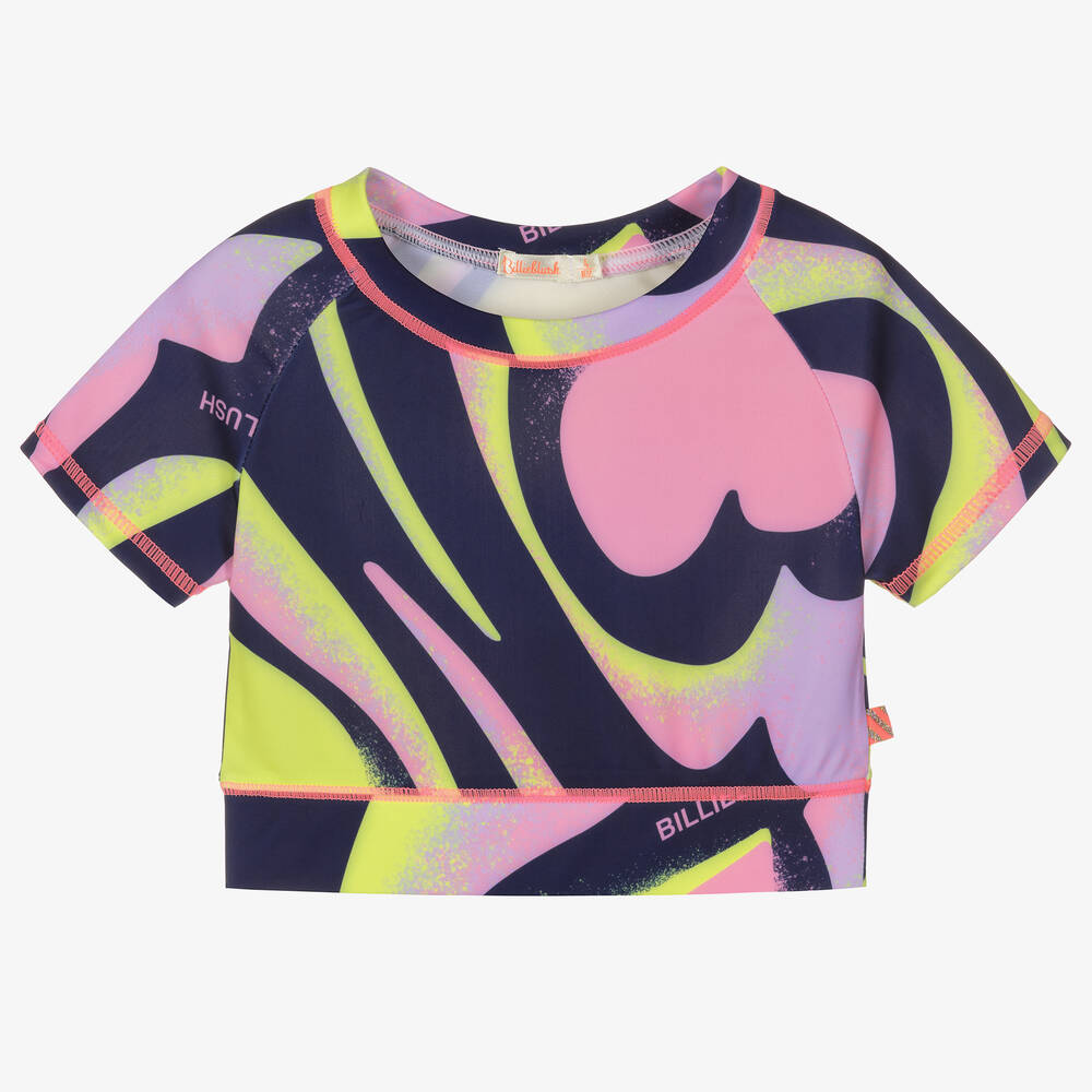 Billieblush - Girls Blue & Pink Heart Cropped T-Shirt | Childrensalon