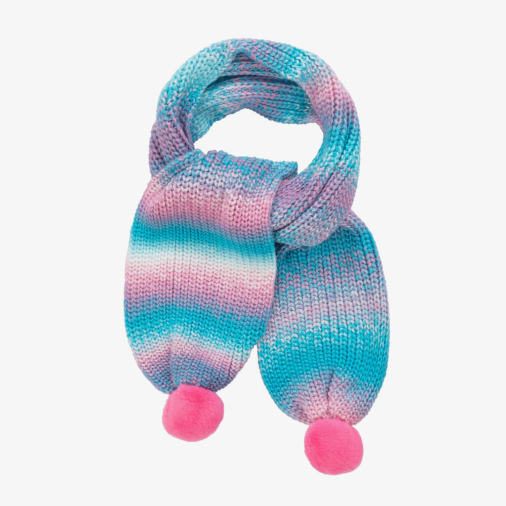 Billieblush - Girls Blue & Pink Knitted Pom-pom Scarf | Childrensalon