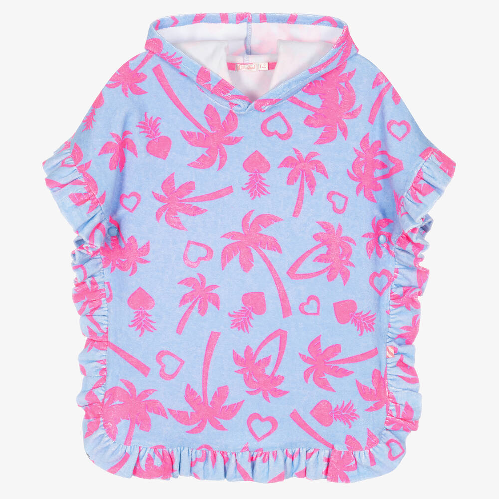 Billieblush - Girls Blue & Pink Palm Hooded Towel  | Childrensalon