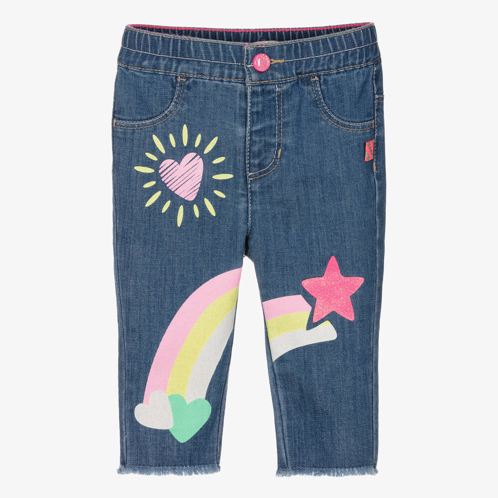 Billieblush - Girls Blue Rainbow Print Denim Jeans | Childrensalon