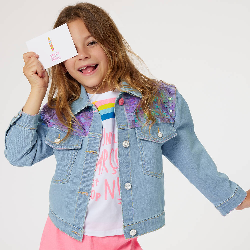 Billieblush-Girls Blue Sequin Denim Jacket | Childrensalon Outlet