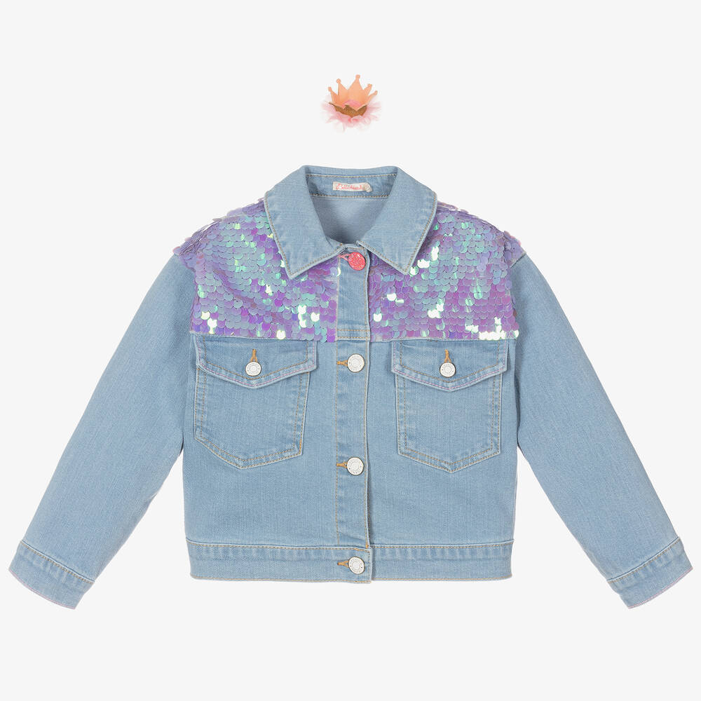 Girls Blue Sequin Denim Jacket