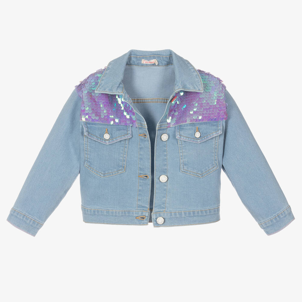 Billieblush-Girls Blue Sequin Denim Jacket | Childrensalon Outlet
