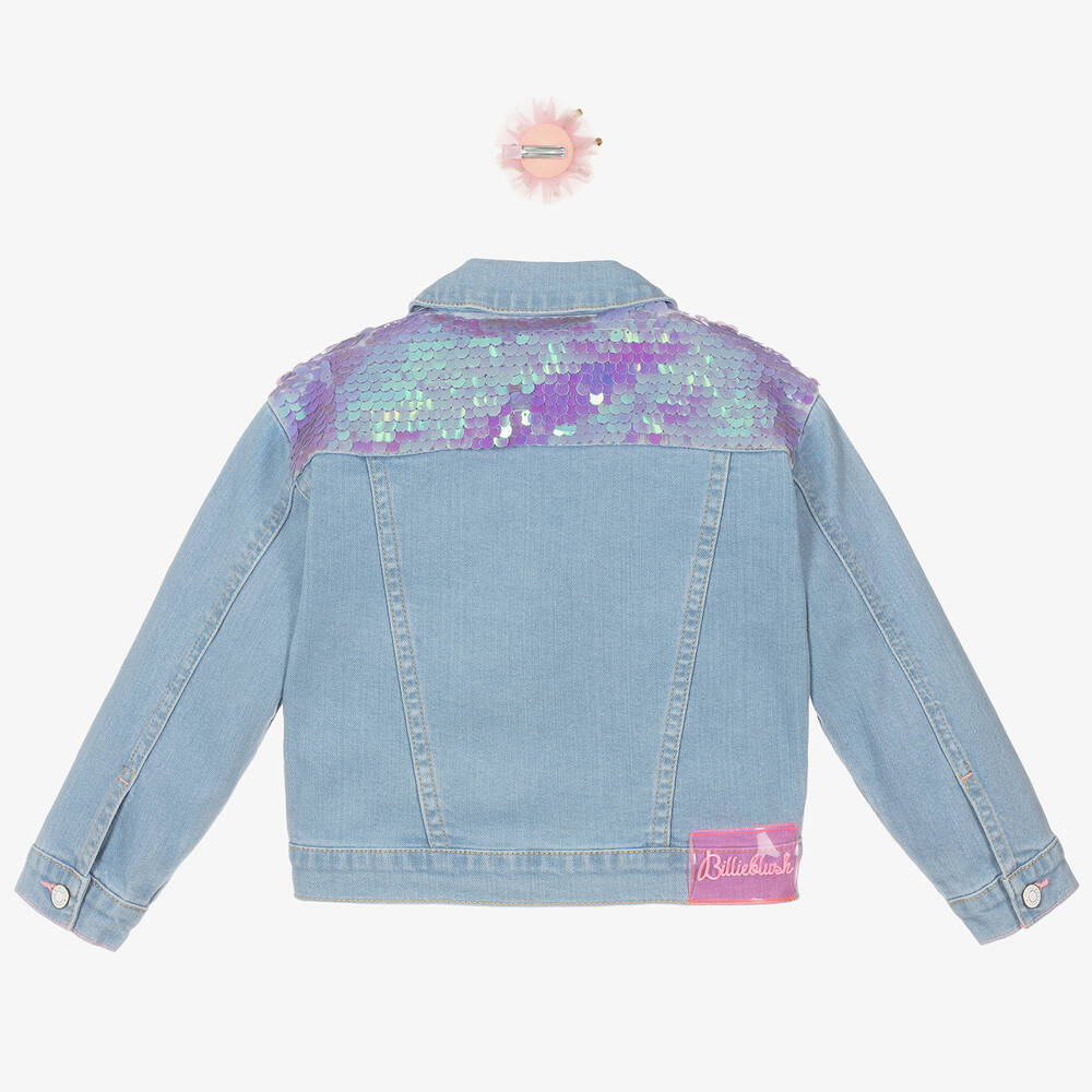 Billieblush-Girls Blue Sequin Denim Jacket | Childrensalon Outlet