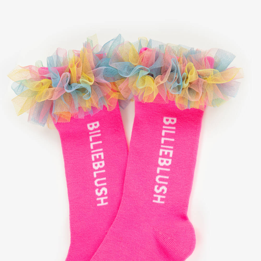 Billieblush-Girls Bright Pink Logo Socks with Colourful Tulle Trim | Childrensalon Outlet
