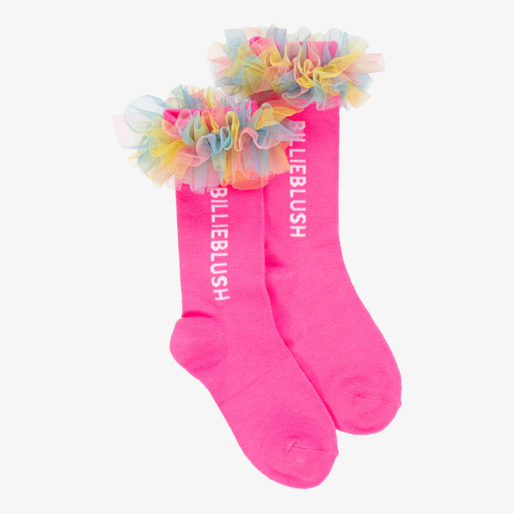 Billieblush-Girls Bright Pink Logo Socks with Colourful Tulle Trim | Childrensalon Outlet