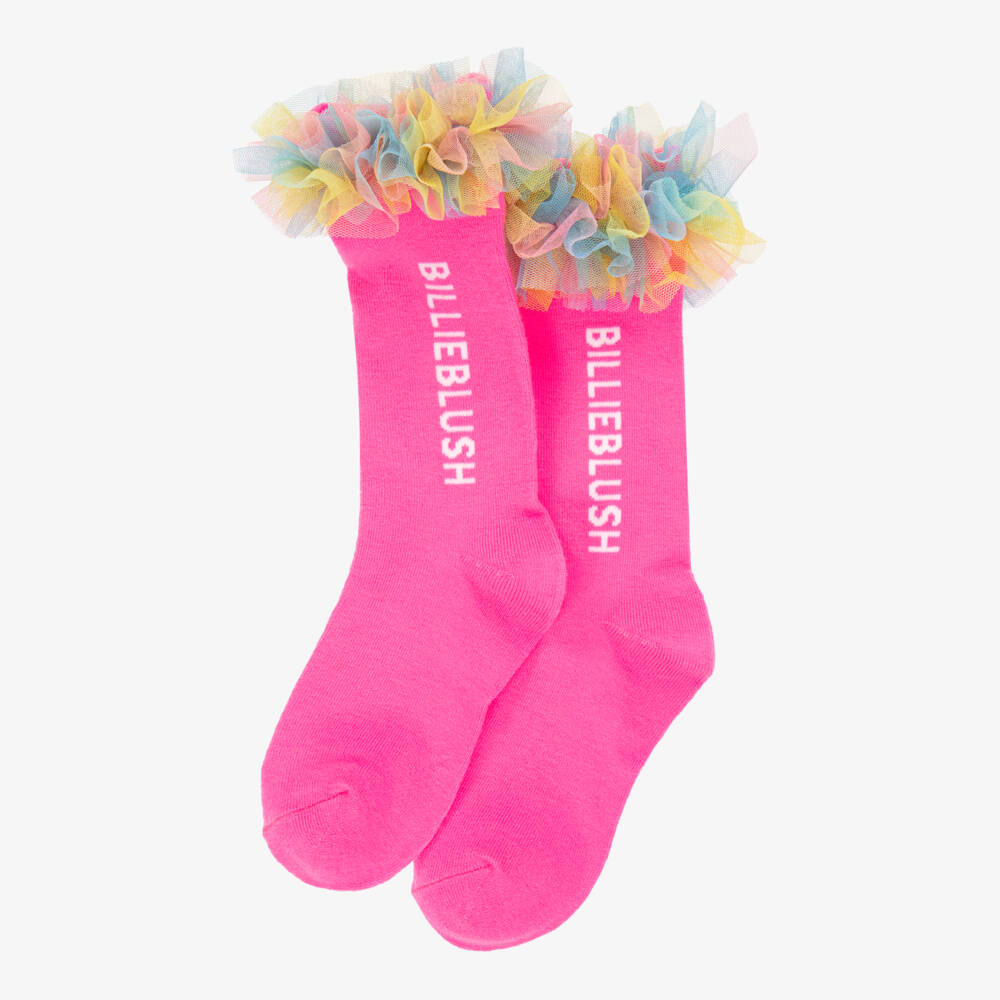 Billieblush-Girls Bright Pink Logo Socks with Colourful Tulle Trim | Childrensalon Outlet