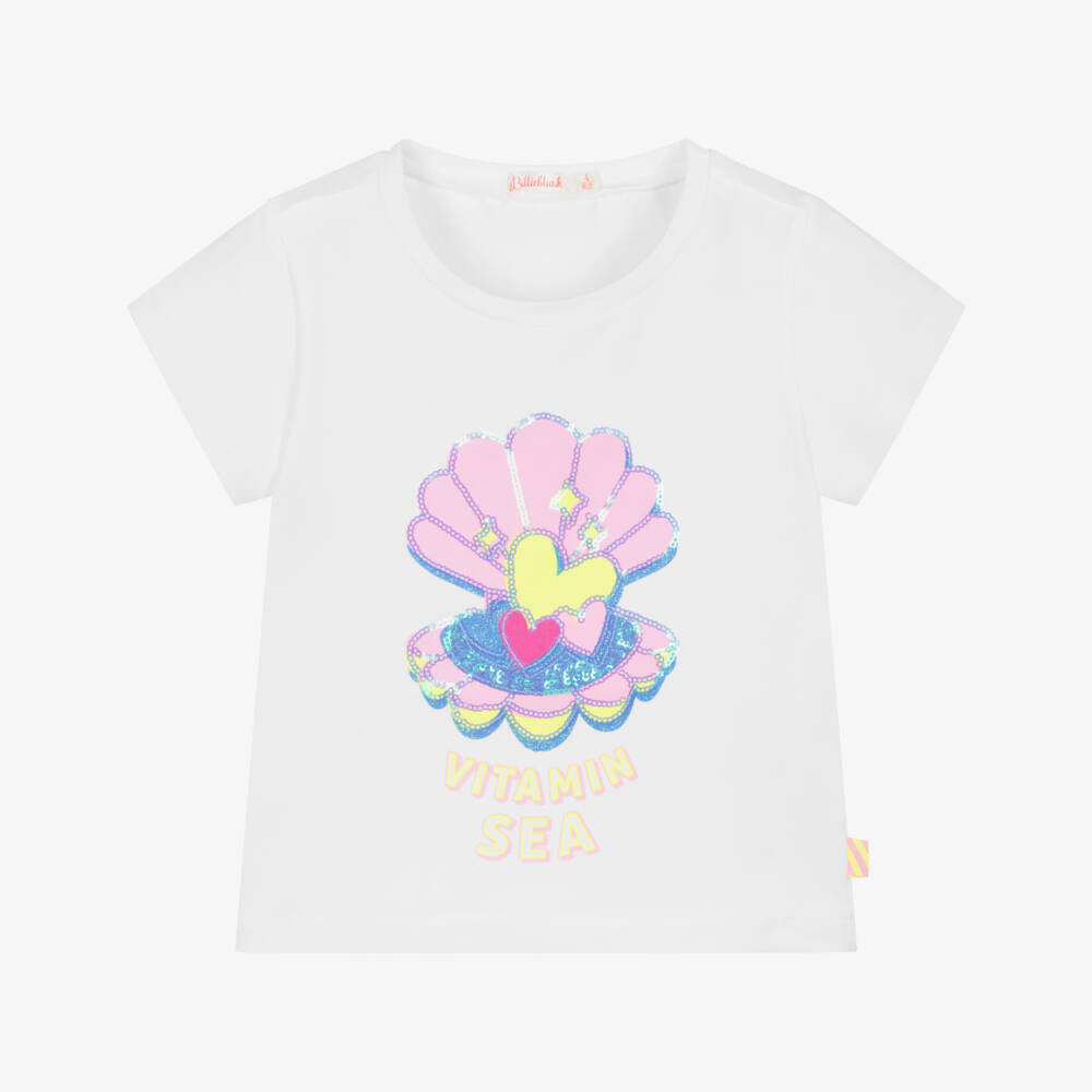 Billieblush-تيشيرت قطني أبيض للبنات | Childrensalon Outlet