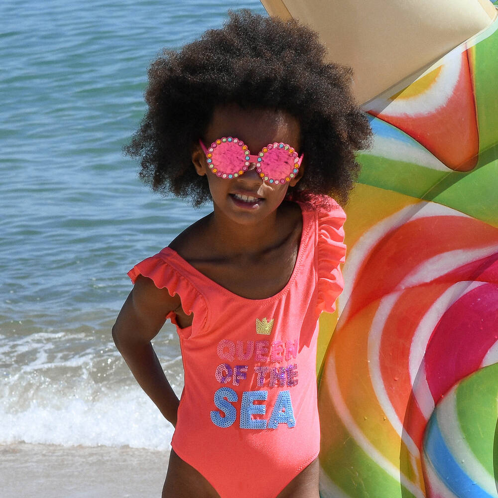 Billieblush-Girls Coral Orange Ruffle Swimsuit | Childrensalon Outlet