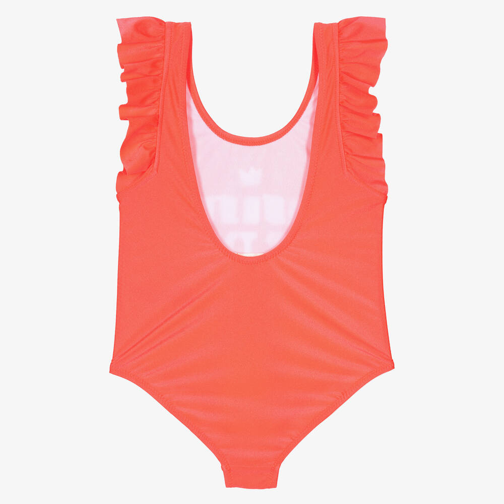 Billieblush Girls Coral Orange Ruffle Swimsuit