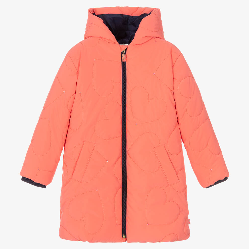 Billieblush - Girls Coral Pink Hooded Coat | Childrensalon