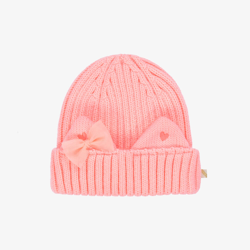 Billieblush-Girls Coral Pink Knitted Cat Ears Hat | Childrensalon Outlet