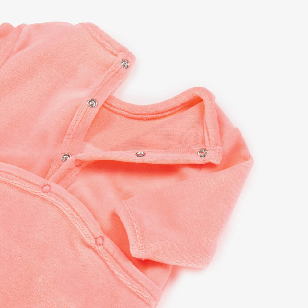 Billieblush-Girls Coral Pink Velour Babygrow & Headband Set | Childrensalon Outlet