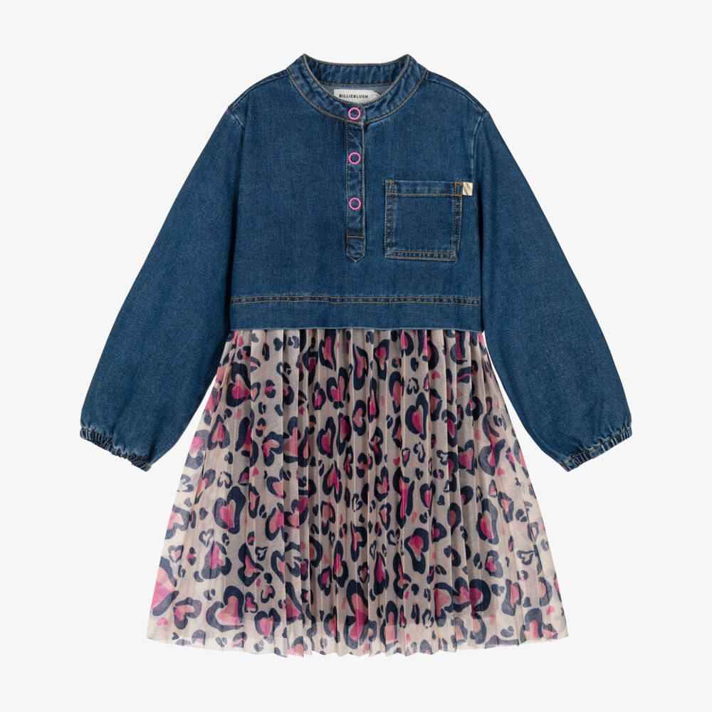 Billieblush-Girls Denim and Pink Tulle Dress | Childrensalon Outlet