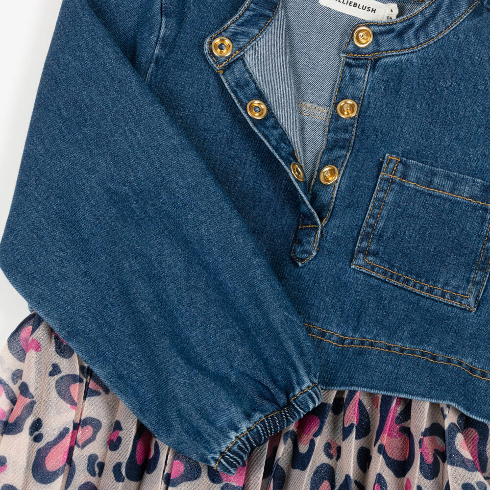 Billieblush-Girls Denim and Pink Tulle Dress | Childrensalon Outlet