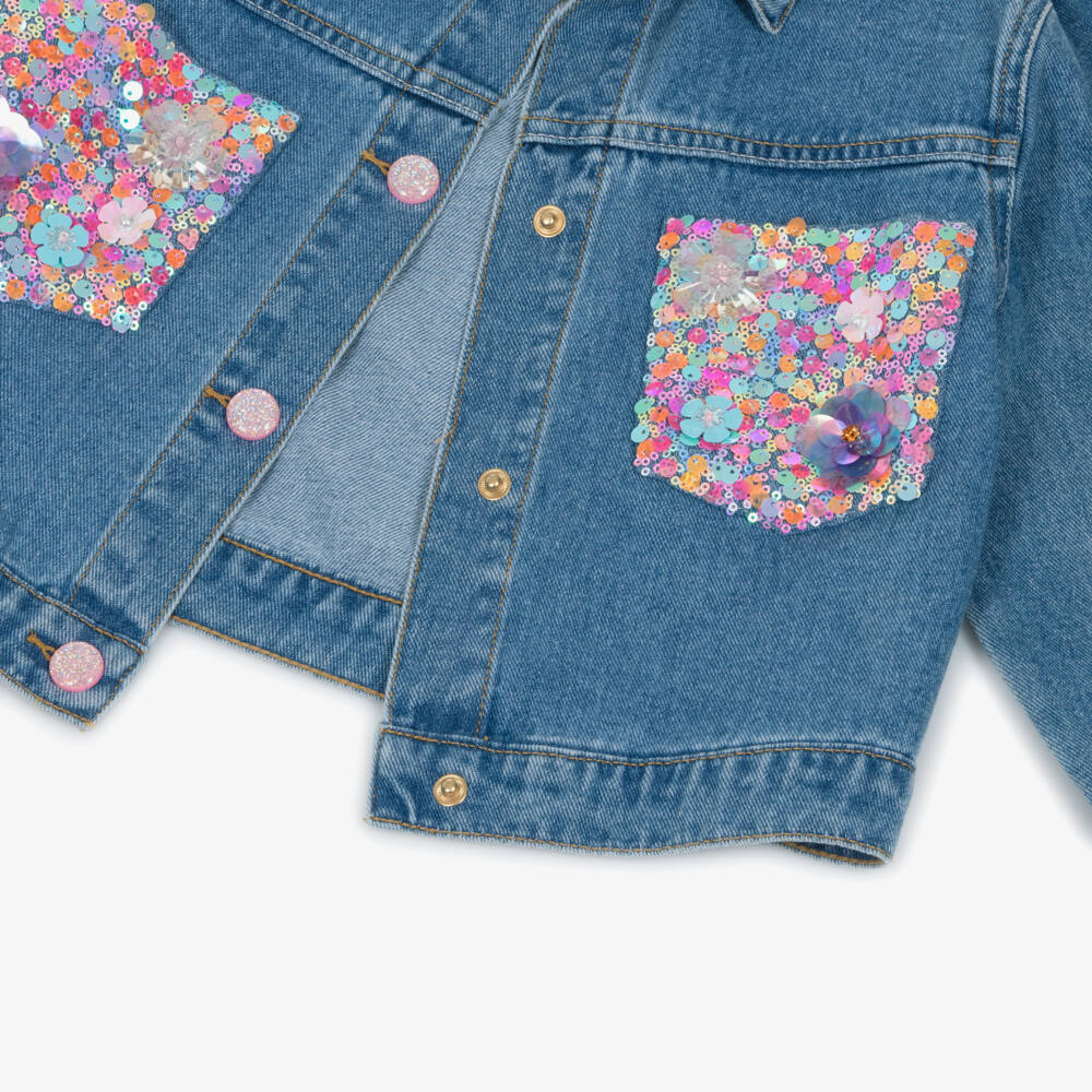 Billieblush-جاكيت جينز للبنات بتفاصيل ترتر | Childrensalon Outlet