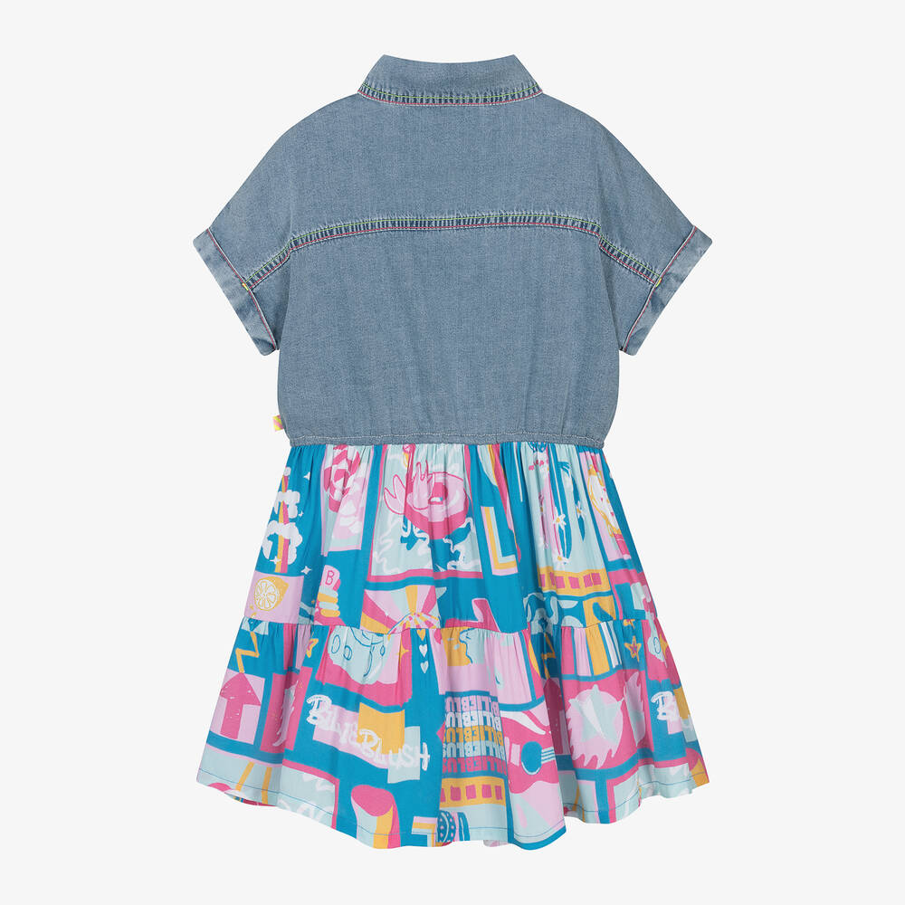 Billieblush-فستان قميص قطن دنيم وليوسيل لون أزرق | Childrensalon Outlet
