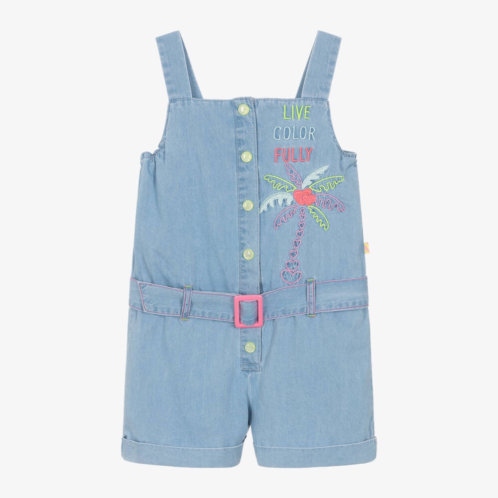 Billieblush-Girls Denim Tropical Embroidered Romper | Childrensalon Outlet