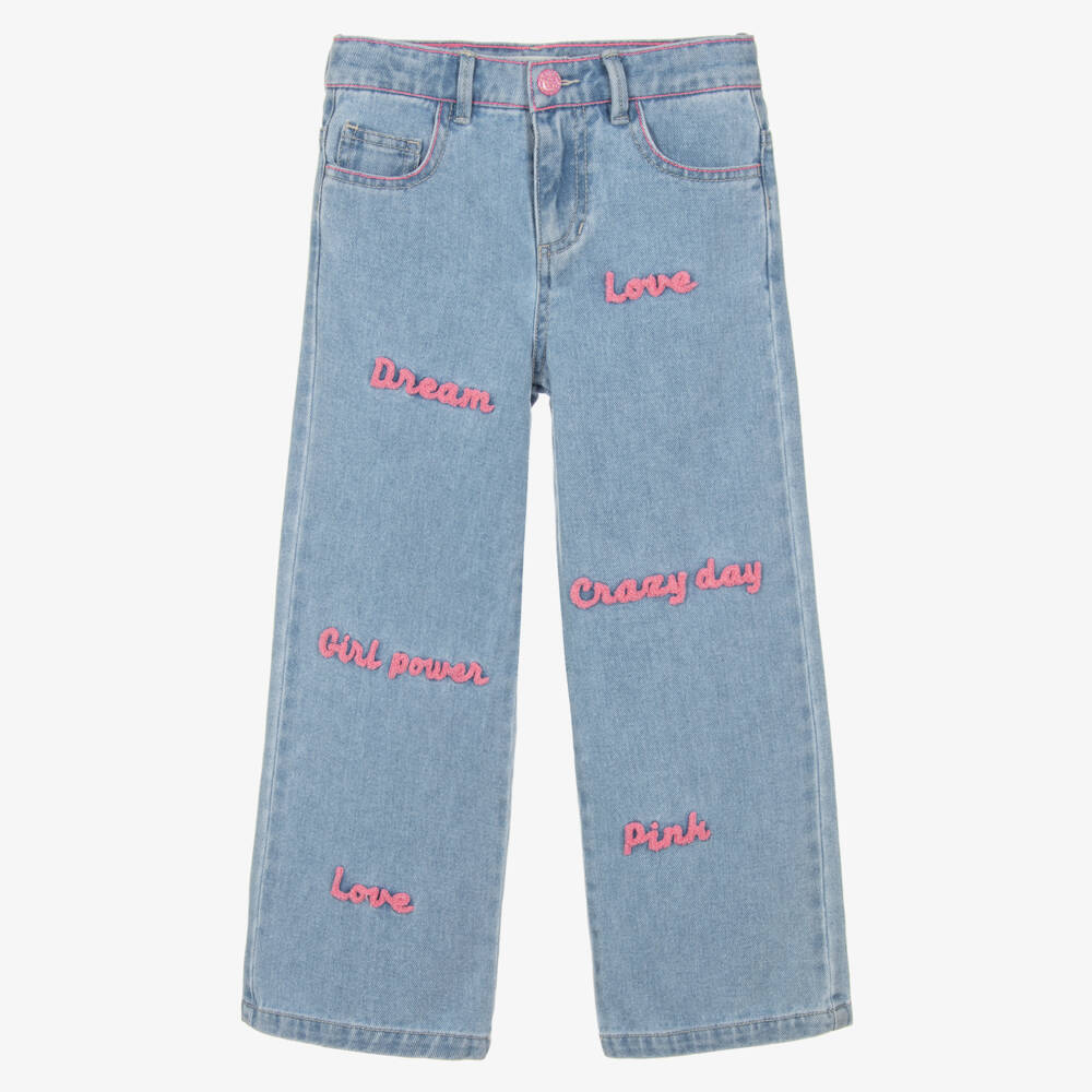 Billieblush-Girls Denim Wide-Leg Embroidered Jeans | Childrensalon Outlet
