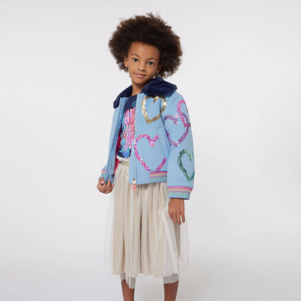 Billieblush-Girls Dusky Blue Wool Sequin Jacket | Childrensalon Outlet
