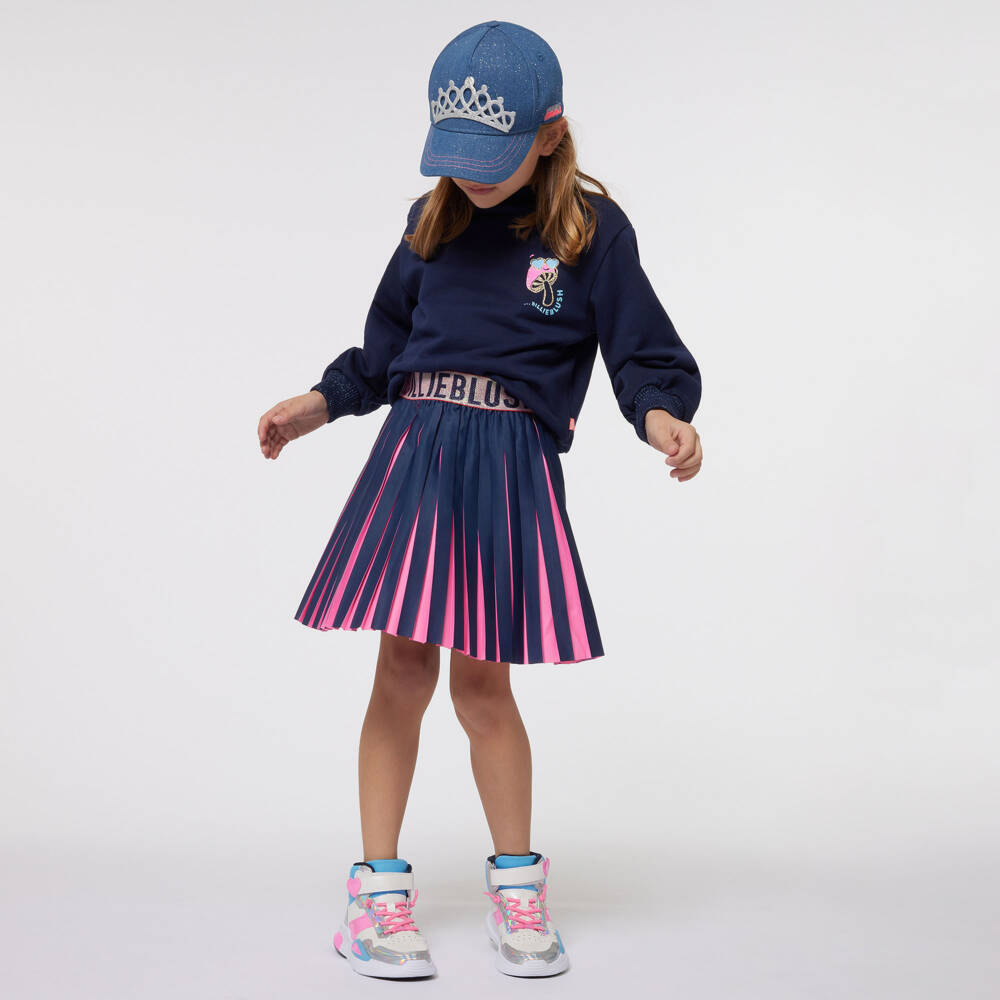 Billieblush-Girls Elegant Navy Satin Pleated Skirt | Childrensalon Outlet