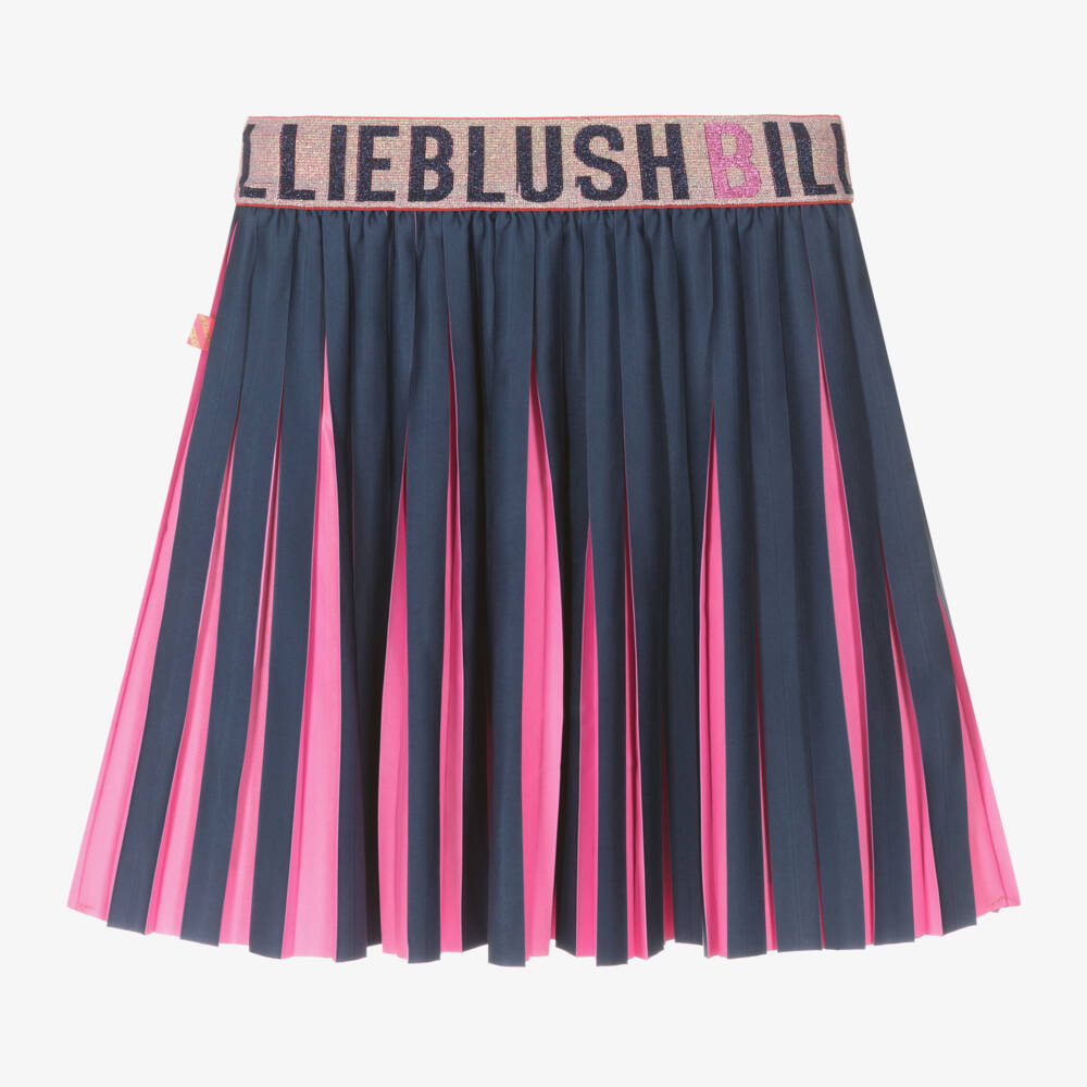 Billieblush-Girls Elegant Navy Satin Pleated Skirt | Childrensalon Outlet