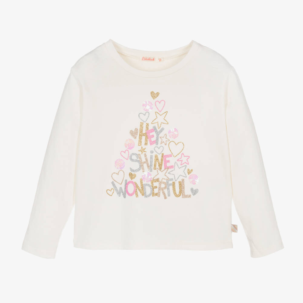 Billieblush-Girls Festive Ivory Long Sleeve Top | Childrensalon Outlet