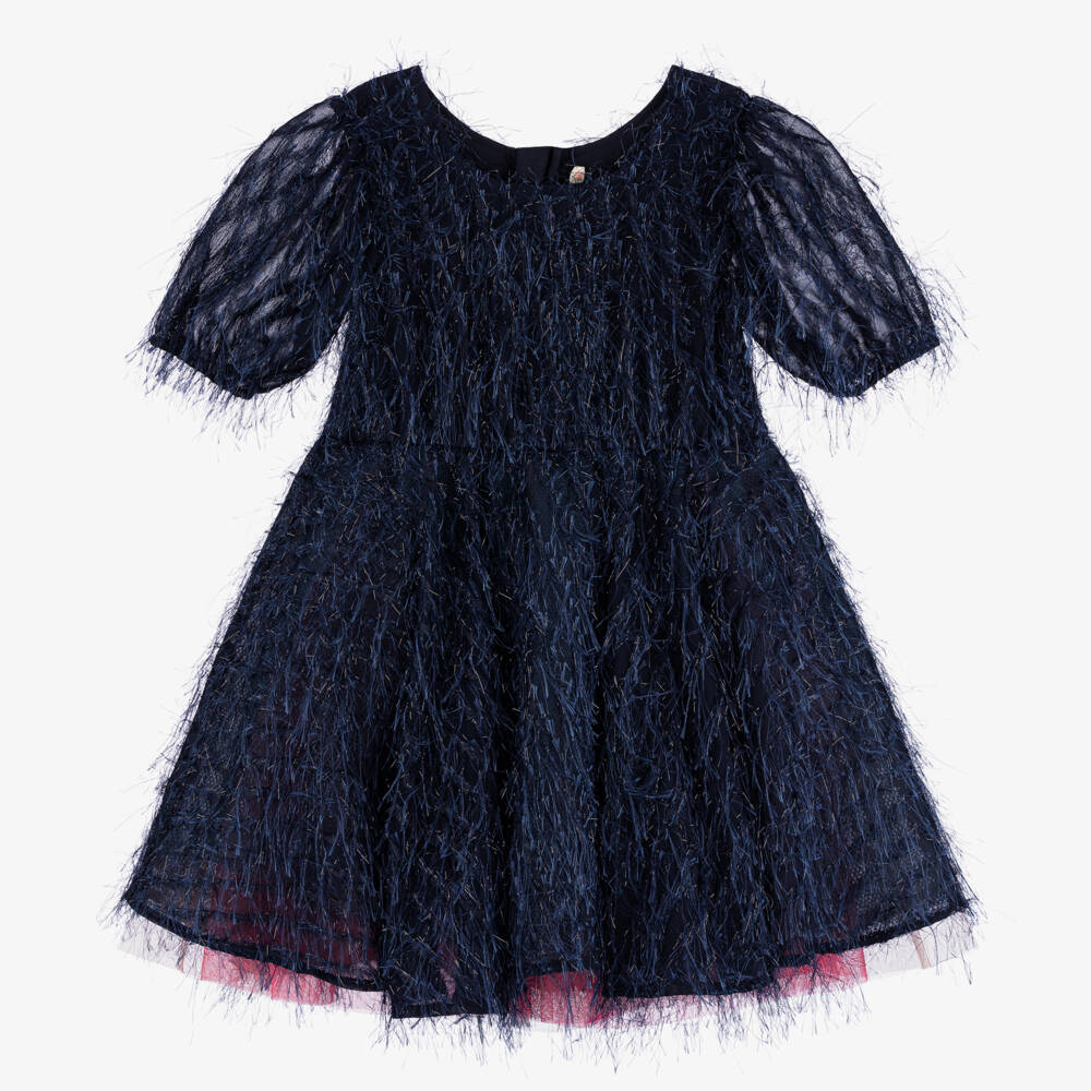 Billieblush-Girls Fluffy Navy Chiffon Frock | Childrensalon Outlet