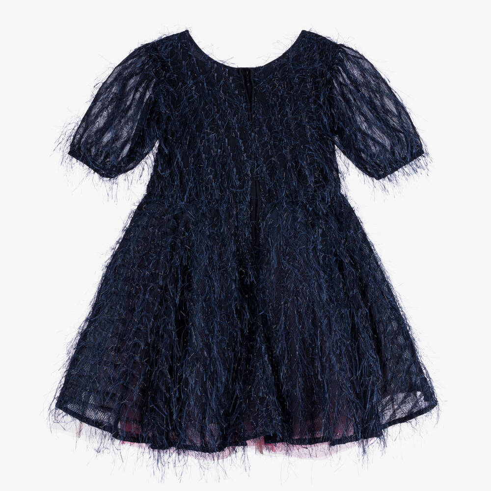 Billieblush-Girls Fluffy Navy Chiffon Frock | Childrensalon Outlet