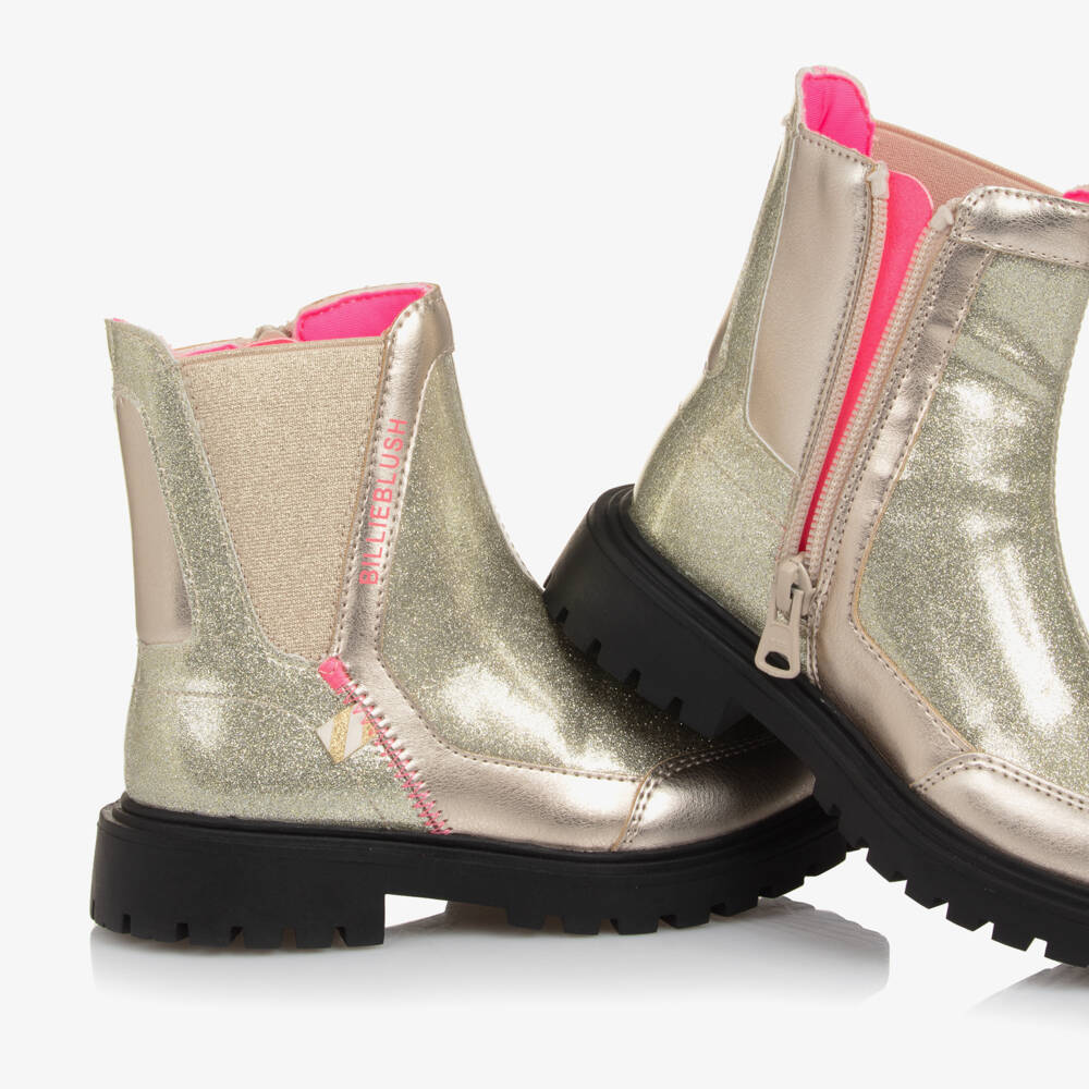 Billieblush-Girls Glittery Gold Faux Leather Ankle Boots | Childrensalon Outlet