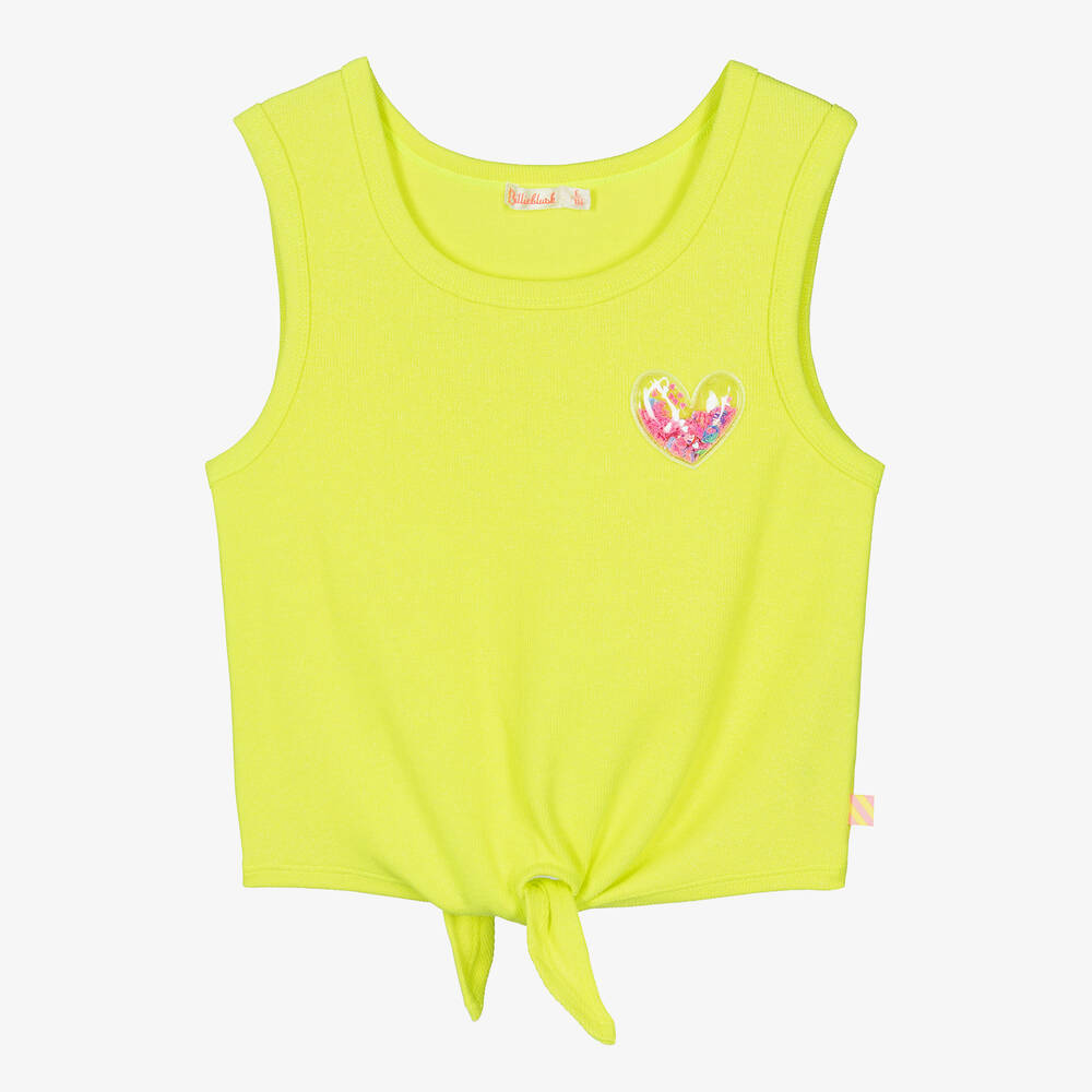 Billieblush-Girls Glittery Neon Yellow Jersey Vest Top | Childrensalon Outlet