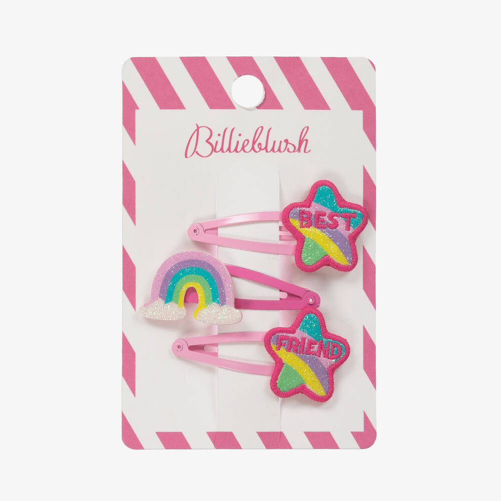 Billieblush-Girls Glittery Pink Hair Clips (3 Pack) | Childrensalon Outlet