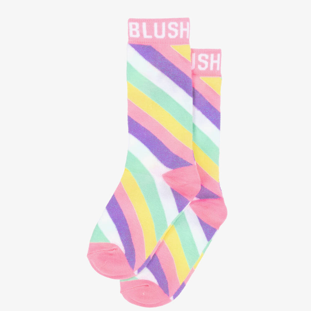 Billieblush-جوارب مخططة لامعة للبنات بلون الورد | Childrensalon Outlet