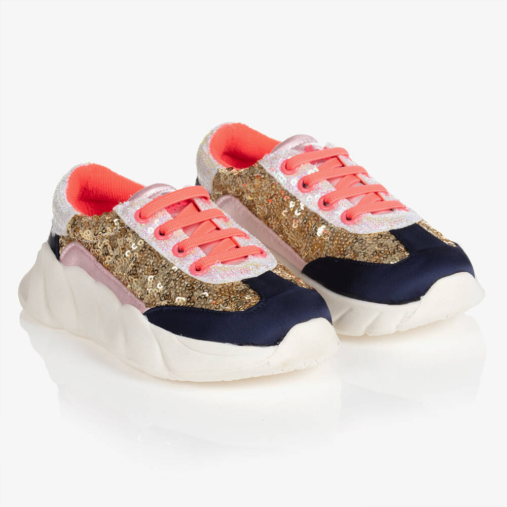 Billieblush - Girls Gold Sequined Trainers | Childrensalon