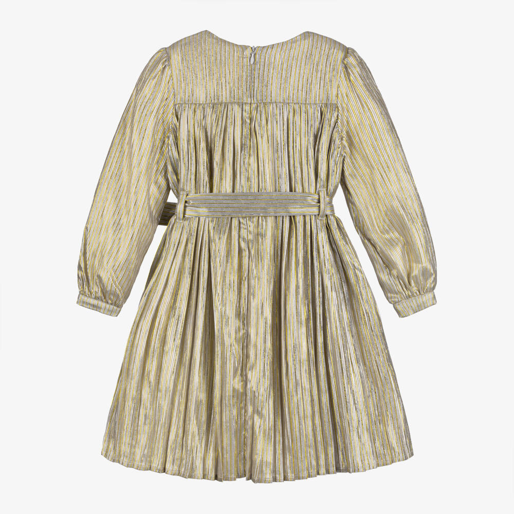 Billieblush-فستان بكسرات لون فضي وذهبي ميتاليك | Childrensalon Outlet
