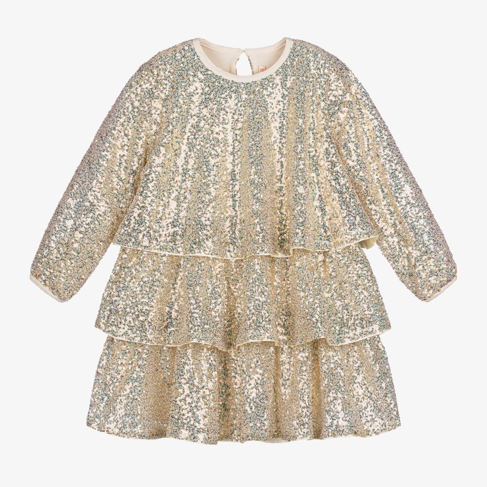 Billieblush-Girls Gold Tulle Sequin Dress | Childrensalon Outlet