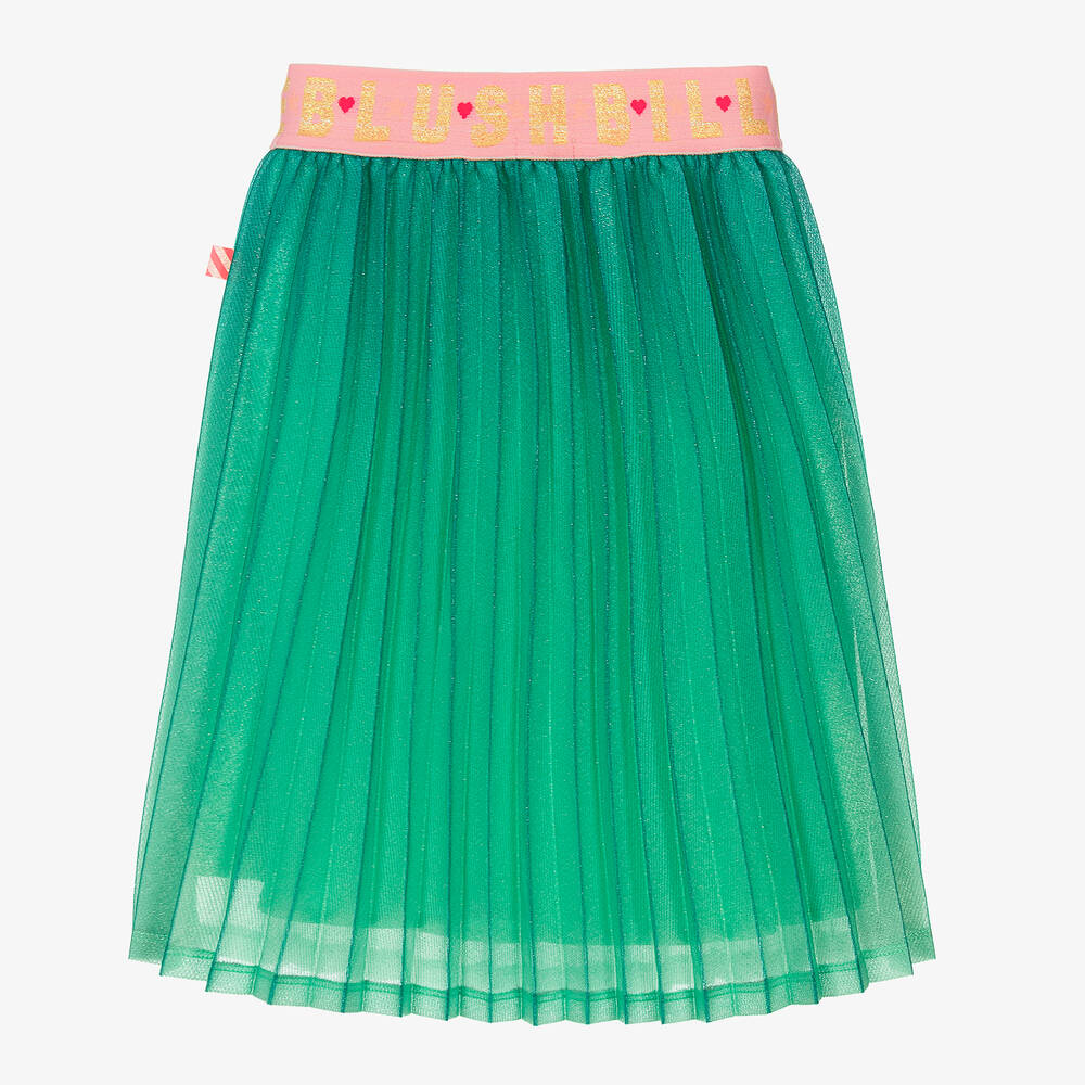 Billieblush-Girls Green Glitter Pleated Logo Skirt | Childrensalon Outlet