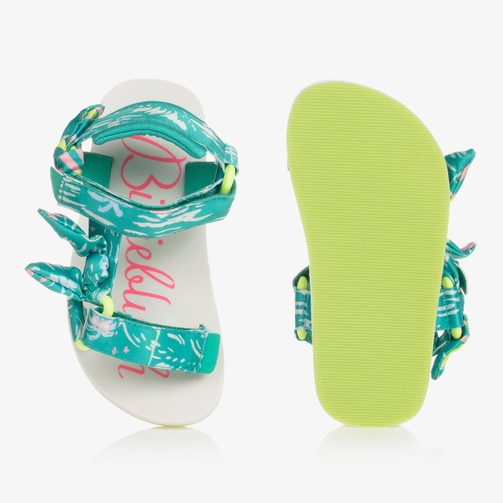 Billieblush Girls Green Palm Print Sandals Childrensalon Outlet