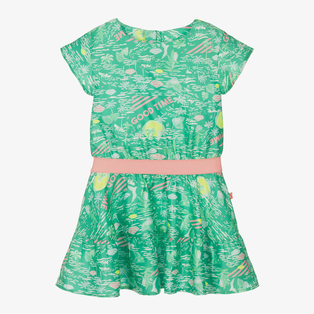 Billieblush - Robe verte en satin à palmiers | Childrensalon