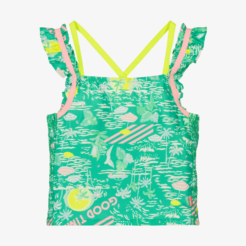 Billieblush - Girls Green Palm Print Sateen Top | Childrensalon