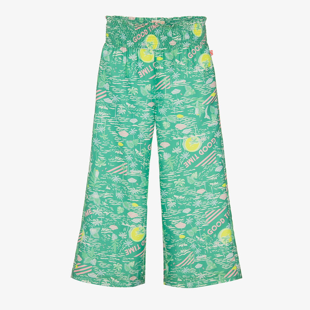 Billieblush - Широкие зеленые брюки с пальмами | Childrensalon